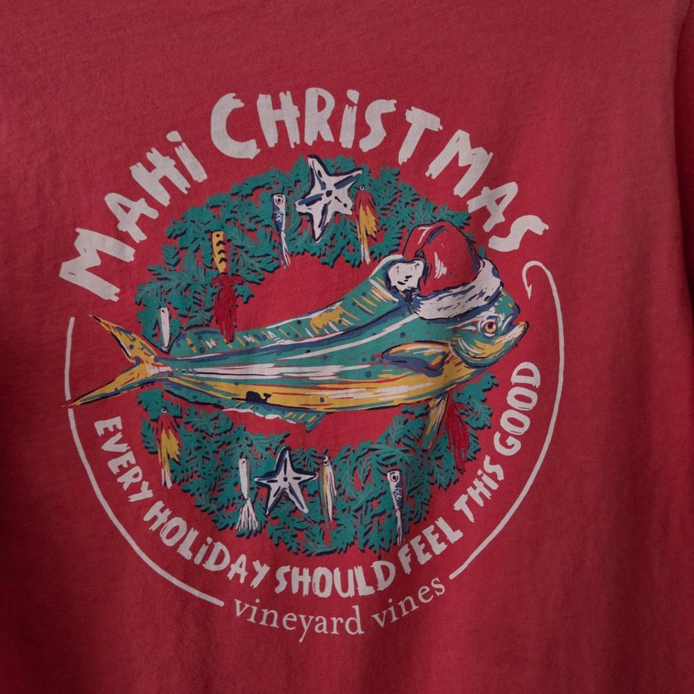 Vineyard Vines Womens Long Sleeve Mahi Christmas T Shirt Graphic Tee Red Size XS - Picture 4 of 6